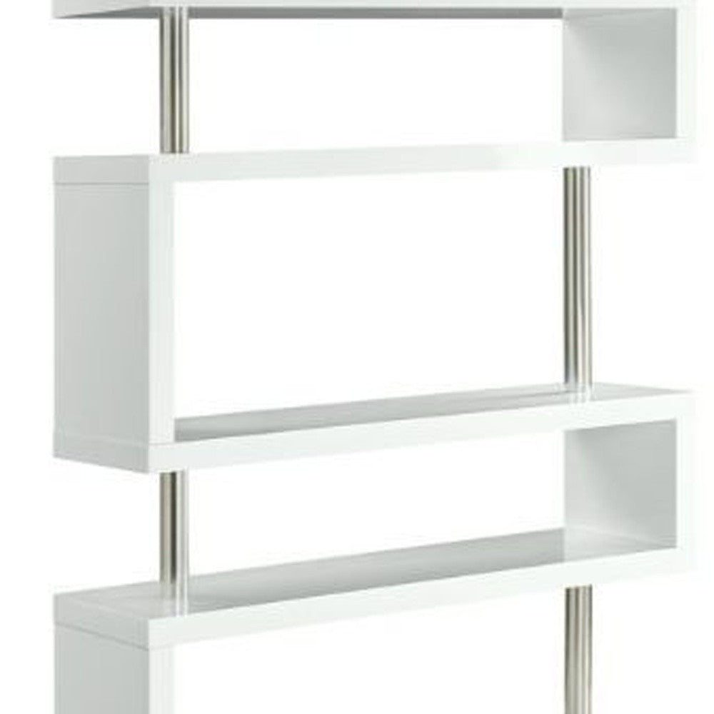 65" White Stainless Steel Five Tier Geometric Bookcase