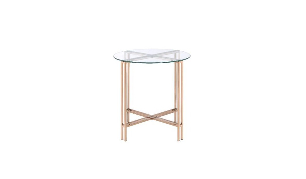 24" Clear And Champagne Glass And Iron Round Sled End Table