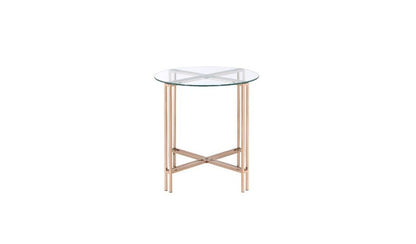 24" Clear And Champagne Glass And Iron Round Sled End Table