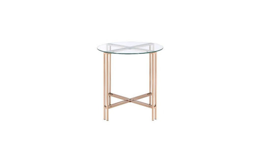 24" Clear And Champagne Glass And Iron Round Sled End Table