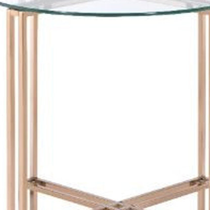 24" Clear And Champagne Glass And Iron Round Sled End Table