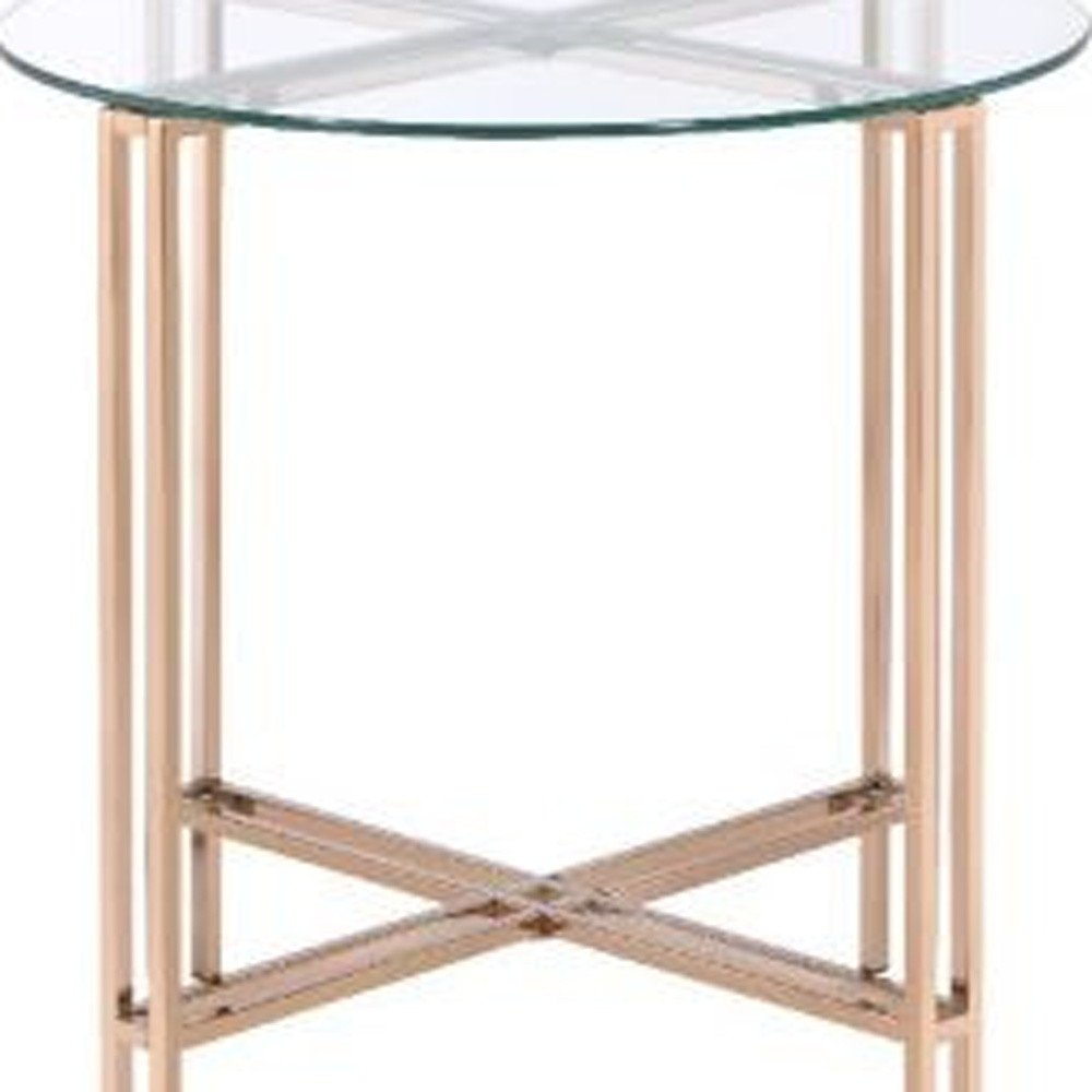 24" Clear And Champagne Glass And Iron Round Sled End Table