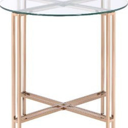24" Clear And Champagne Glass And Iron Round Sled End Table