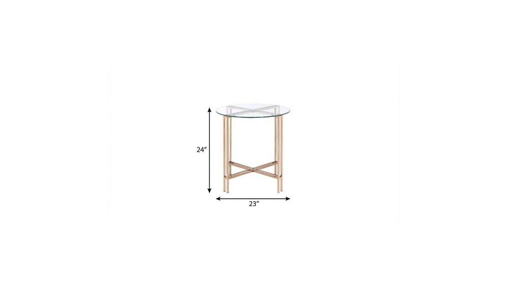 24" Clear And Champagne Glass And Iron Round Sled End Table