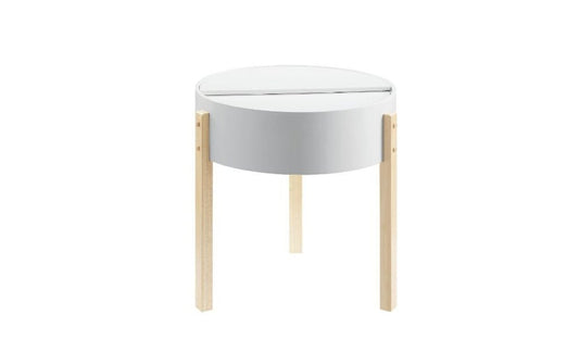 21" White And Brown Wood And Solid Wood Round End Table