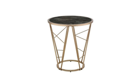 24" Black And Champagne Glass And Iron Round End Table