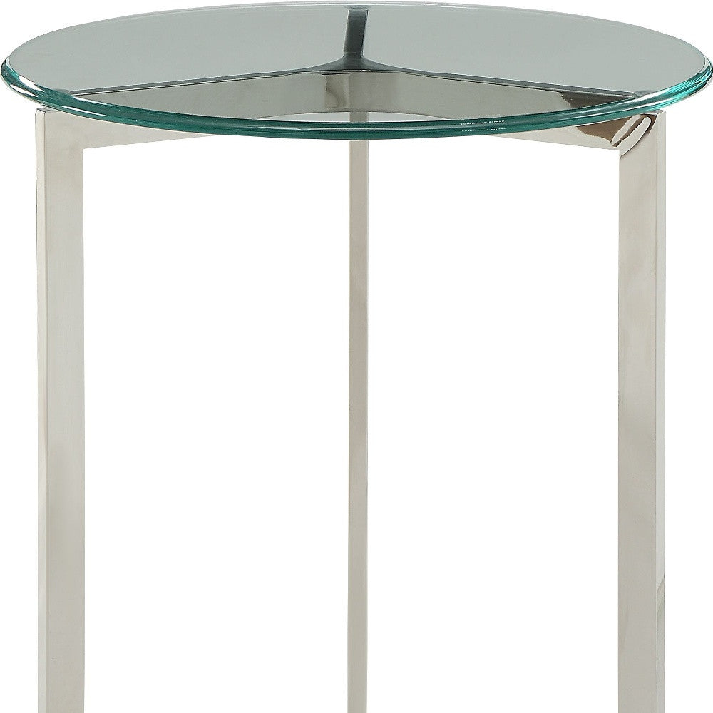 24" Chrome And Clear Glass And Metal Round End Table