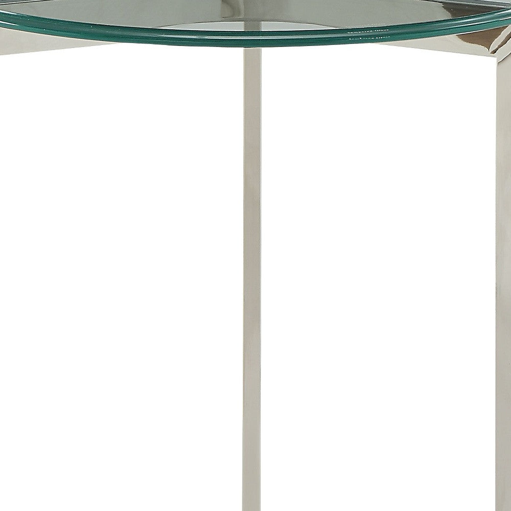 24" Chrome And Clear Glass And Metal Round End Table