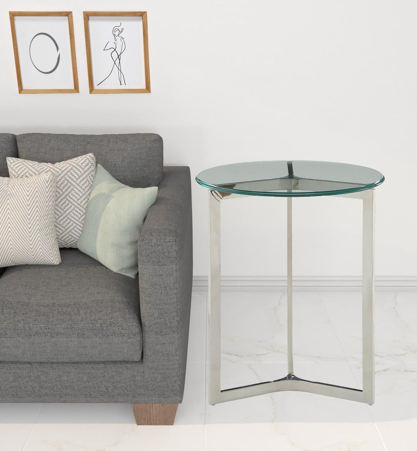 24" Chrome And Clear Glass And Metal Round End Table