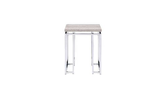 24" Chrome And Natural Oak Manufactured Wood And Metal Square End Table