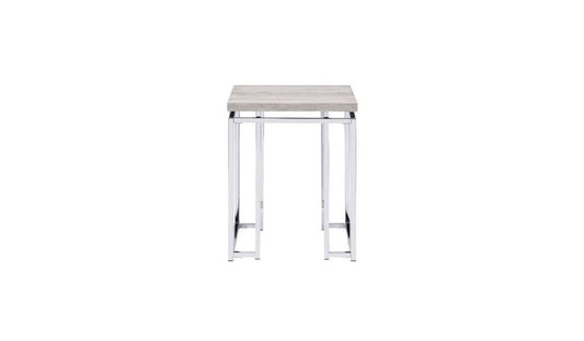 24" Gray And Silver Wood And Iron Square Sled End Table