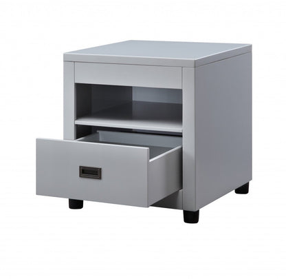 24" Gray Wood Square End Table With Drawer And Shelf