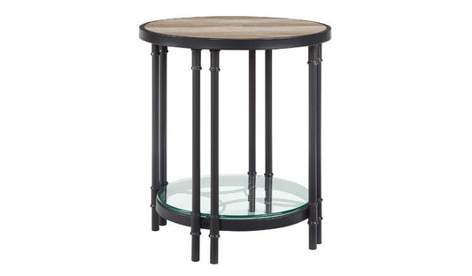 24" Sandy Black And Oak Manufactured Wood And Metal Round End Table With Shelf