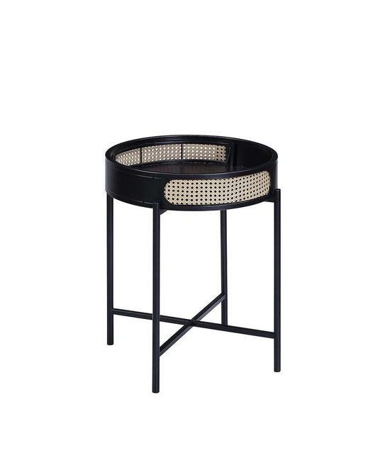 24" Black Wood Round End Table