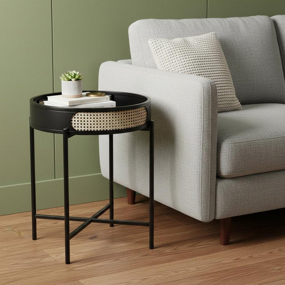 24" Black Wood Round End Table