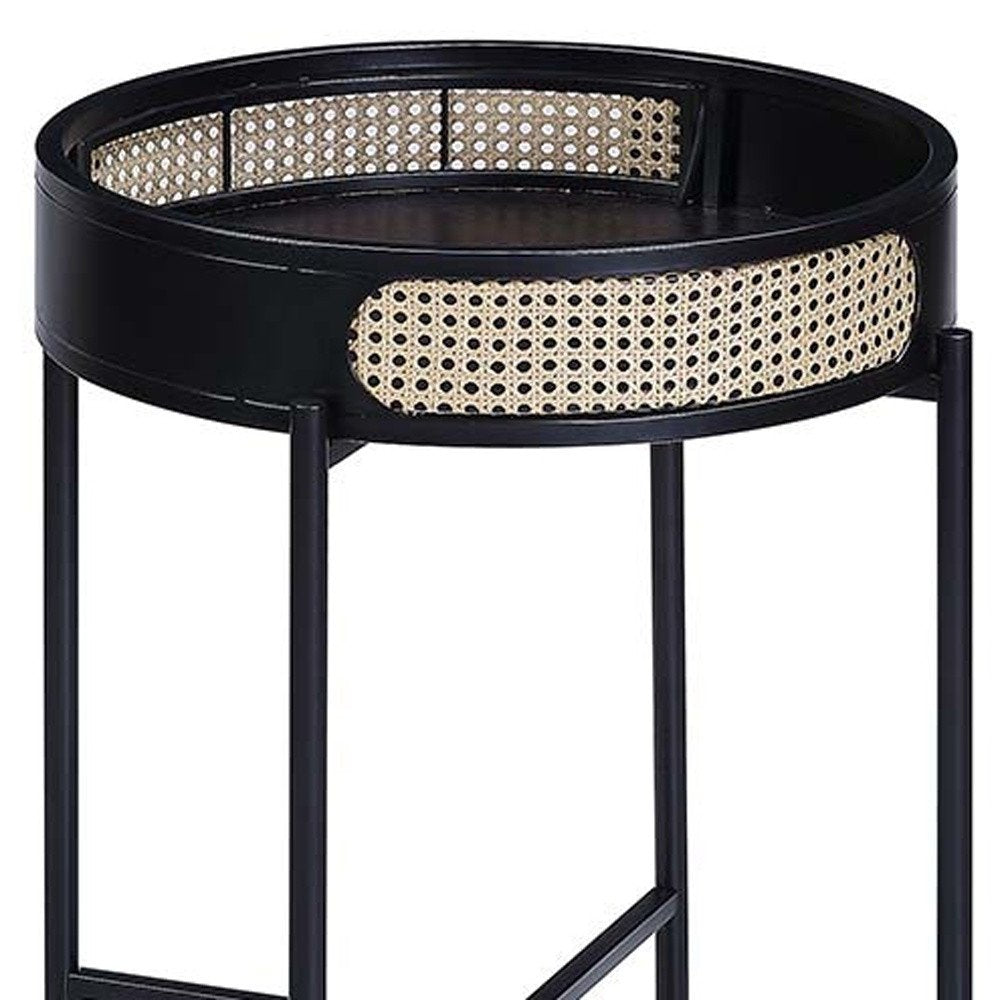 24" Black Wood Round End Table
