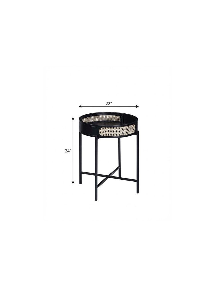 24" Black Melamine Veneer And Manufactured Wood Round End Table