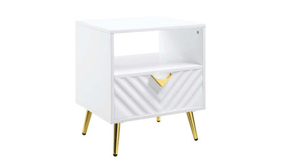 22" White Wood And Iron End Table With Drawer And Shelf