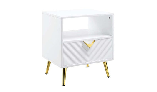 22" White Wood And Iron End Table With Drawer And Shelf
