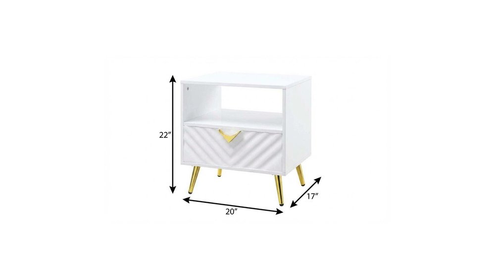 22" White Manufactured Wood And Metal Rectangular End Table With Drawer And Shelf