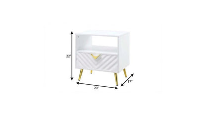 22" White Manufactured Wood And Metal Rectangular End Table With Drawer And Shelf