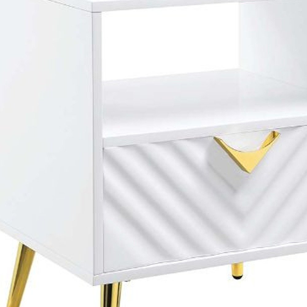 22" White Wood And Iron End Table With Drawer And Shelf