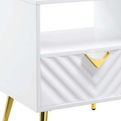 22" White Wood And Iron End Table With Drawer And Shelf
