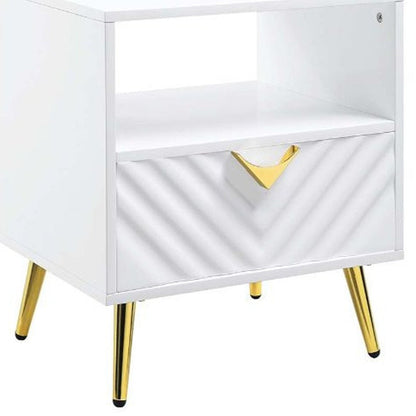 22" White Wood And Iron End Table With Drawer And Shelf