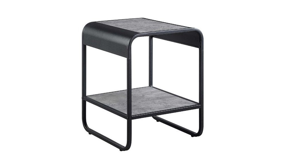 21" Gray And Black Wood And Iron Sled End Table With Shelf