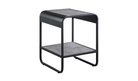 21" Gray And Black Wood And Iron Sled End Table With Shelf