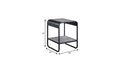 21" Black And Concrete Gray Manufactured Wood And Metal Rectangular End Table With Shelf