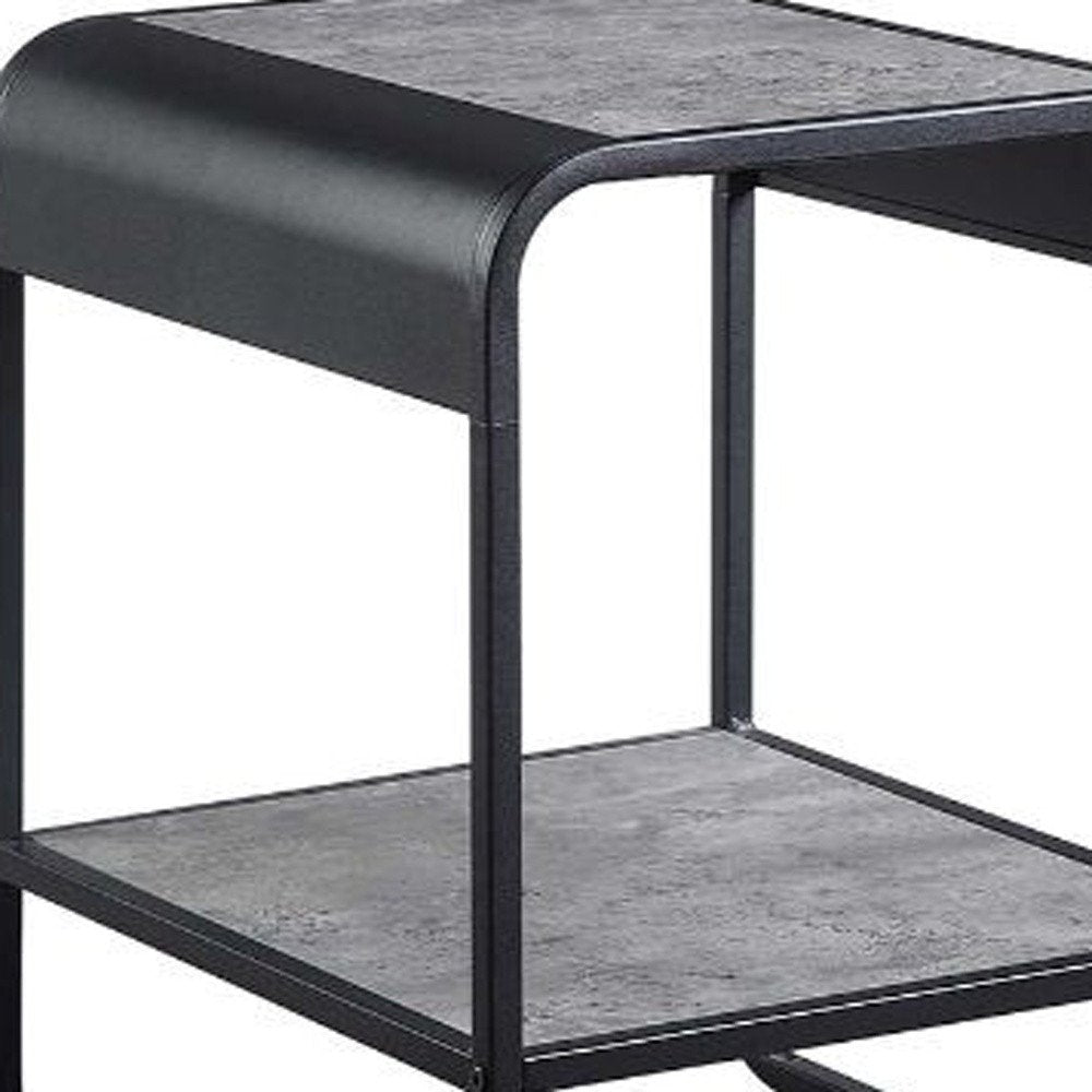 21" Gray And Black Wood And Iron Sled End Table With Shelf
