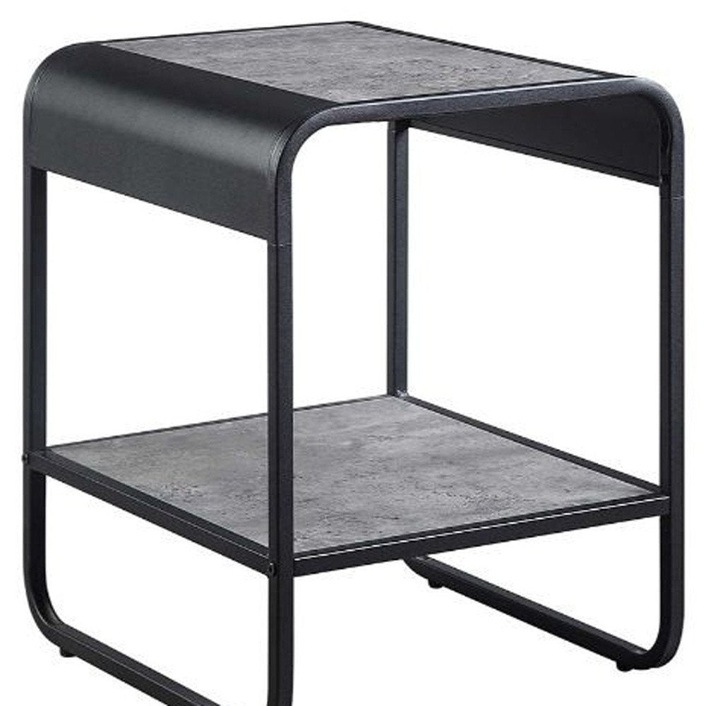 21" Gray And Black Wood And Iron Sled End Table With Shelf