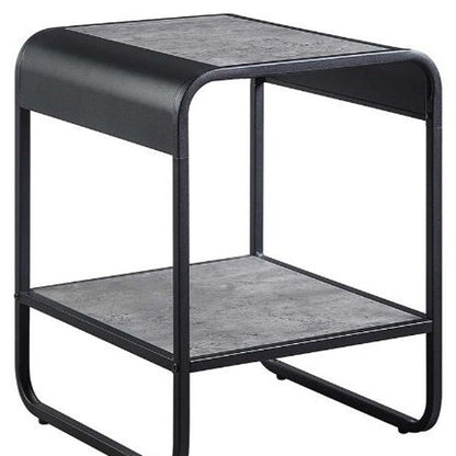 21" Gray And Black Wood And Iron Sled End Table With Shelf