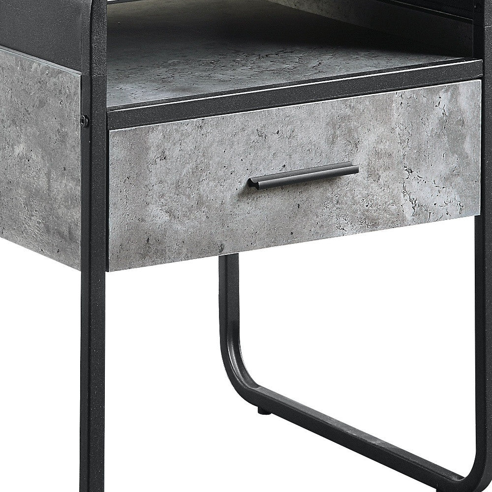 22" Black And Gray Wood And Metal Square End Table With Drawer And Shelf