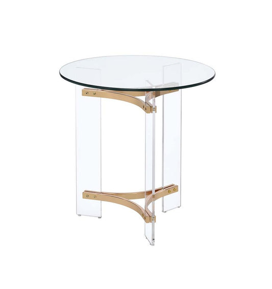 24" Clear And Gold Glass And Iron Round End Table