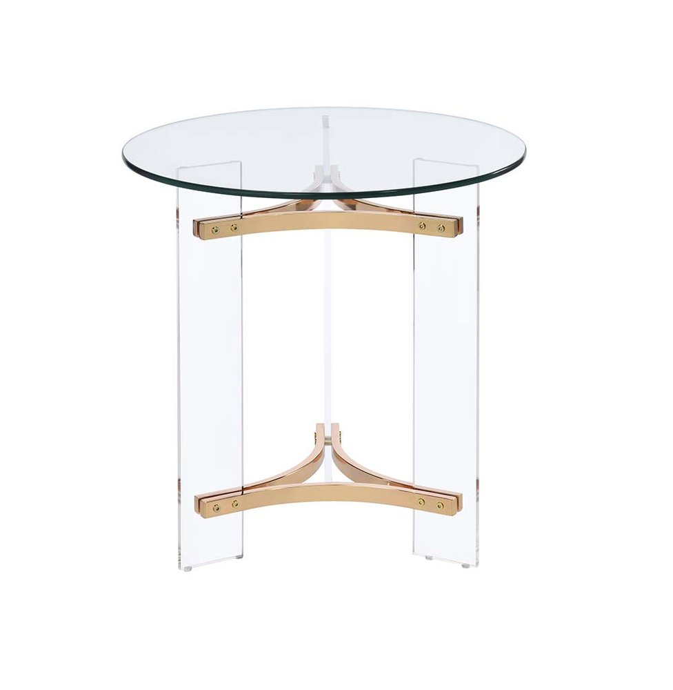 24" Clear And Gold Glass And Iron Round End Table