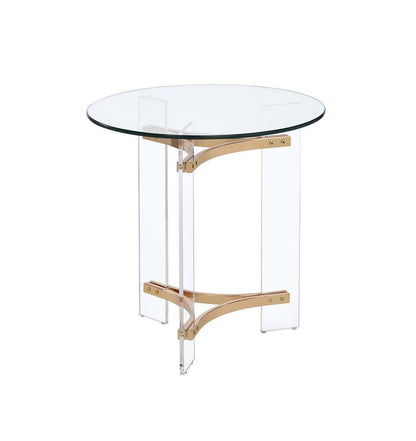 24" Clear And Gold Glass And Iron Round End Table
