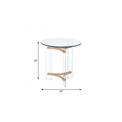 24" Clear And Gold Glass And Iron Round End Table