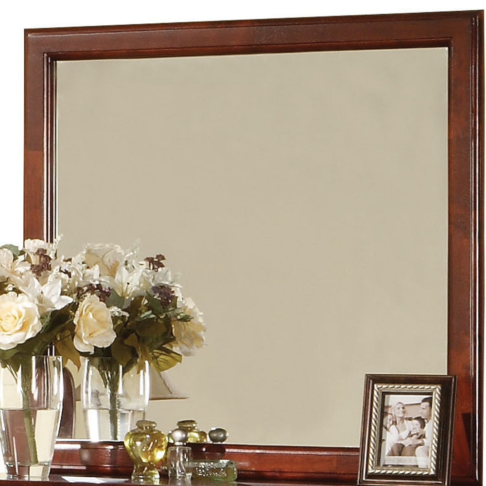 38" Cherry Rectangle Dresser Mirror Mounts To Dresser With Frame
