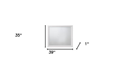 35" White Square Wood Framed Mounted Dresser Mirror