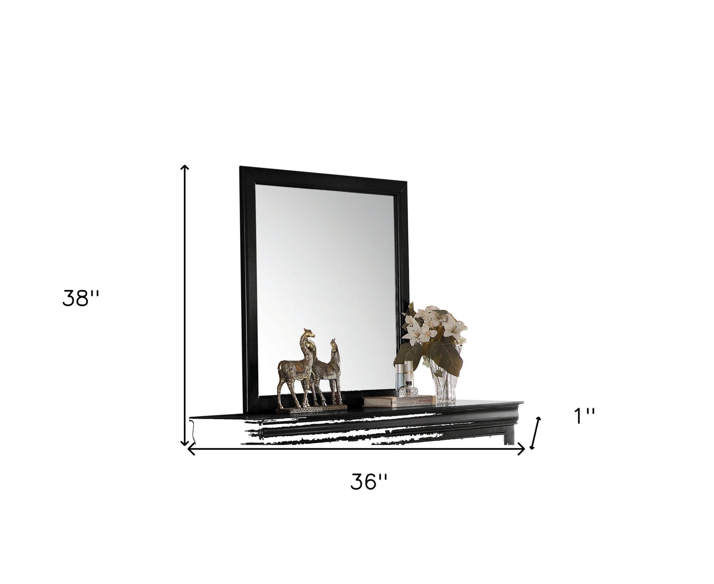 38" Black Rectangle Dresser Mirror Mounts To Dresser With Frame