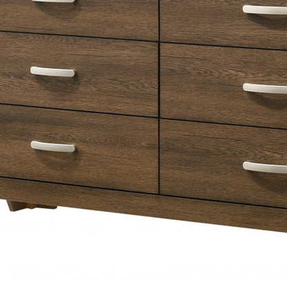 59" Brown Wood Six Drawer Double Dresser