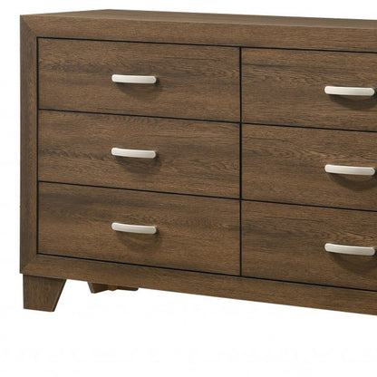 59" Brown Wood Six Drawer Double Dresser