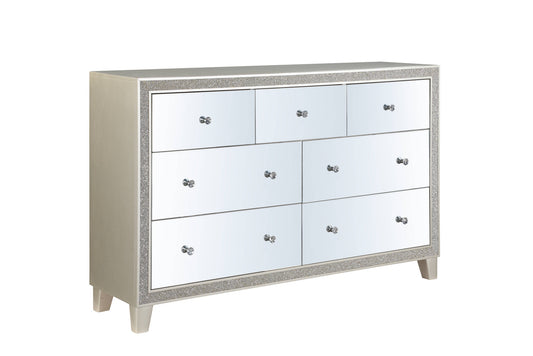 63" Champagne Solid and Manufactured Wood Mirrored Seven Drawer Triple Dresser