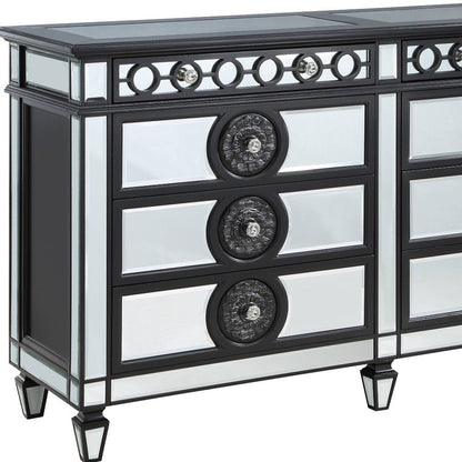 68" Black And Silver Wood Mirrored Eight Drawer Double Dresser