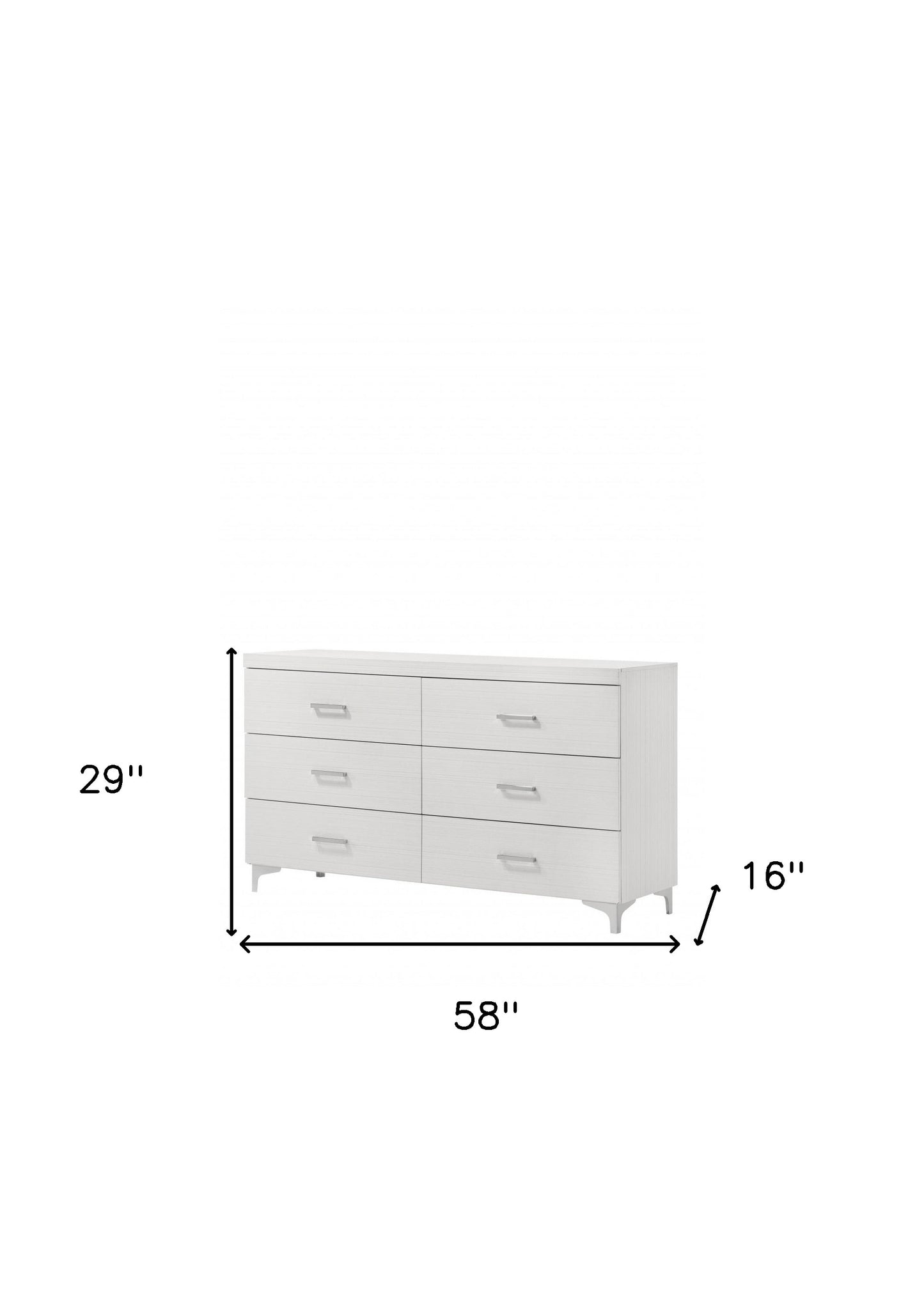 58" White Solid and Manufactured Wood Six Drawer Double Dresser