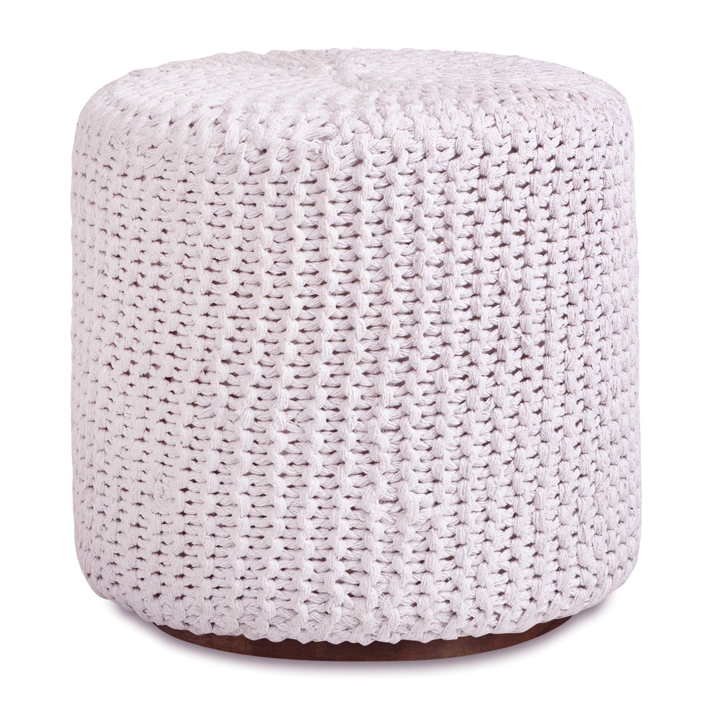 16" White Cotton Blend Round Pouf Ottoman