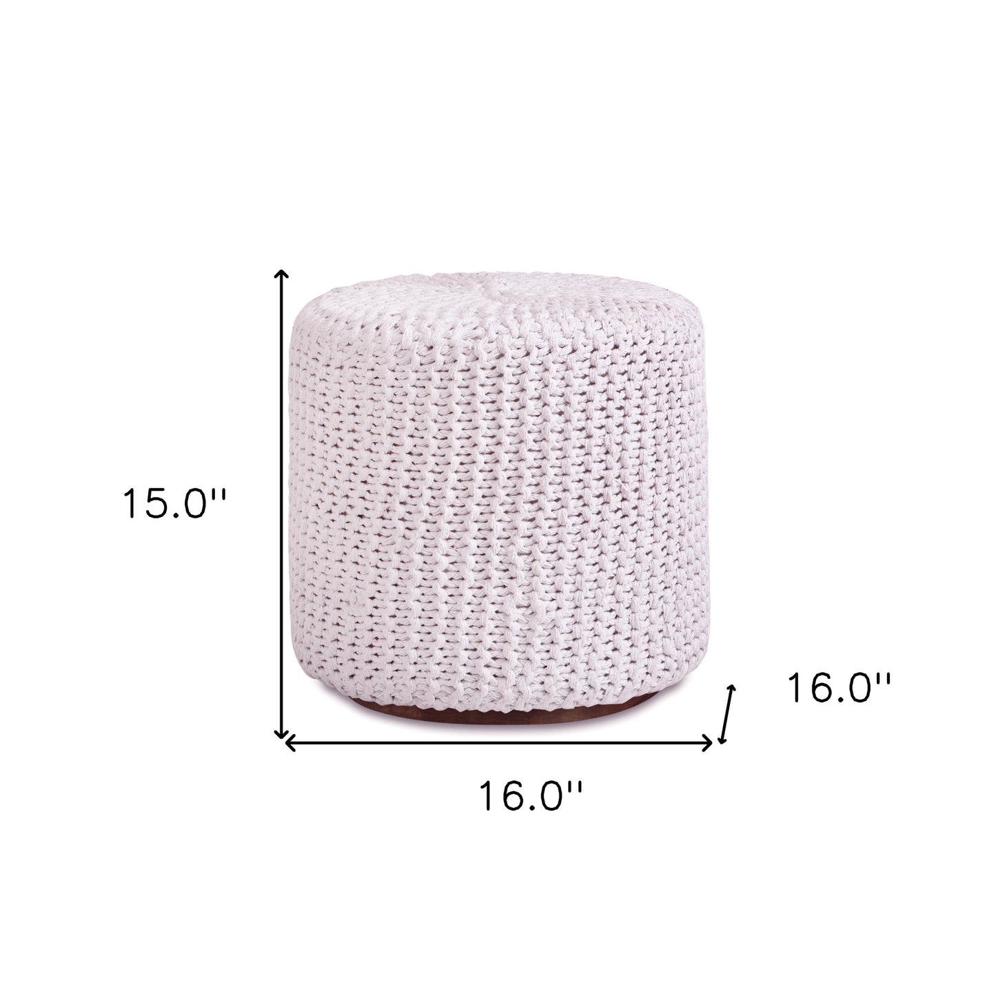 16" White Cotton Blend Round Pouf Ottoman