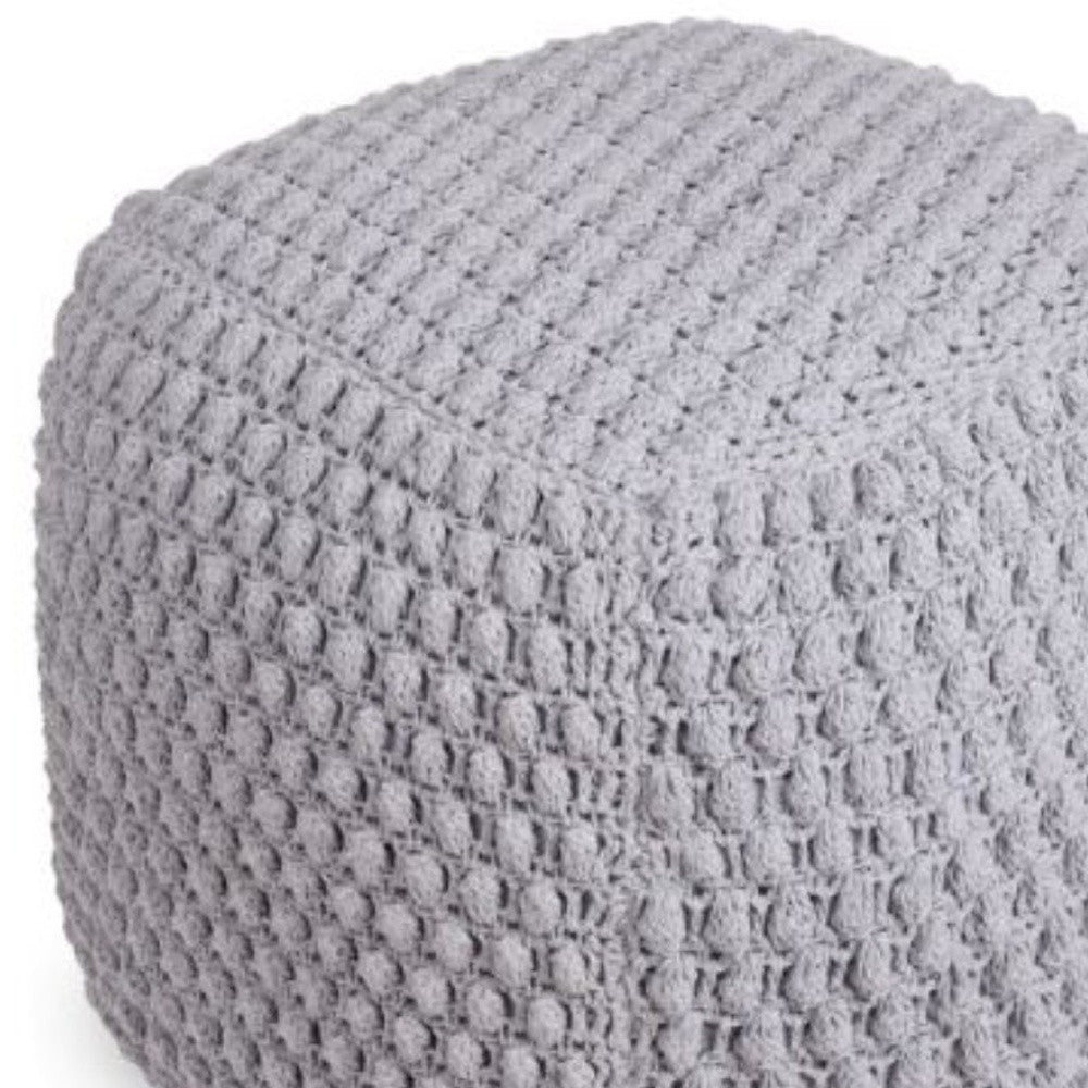 18" White Cotton Blend Pouf Ottoman